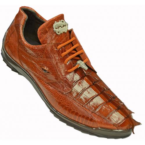 Belvedere "Lazzaro" Cognac Genuine Hornback Crocodile Tail / Ostrich Casual Sneakers With Eyes